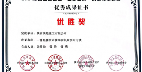 喜訊，陜焦公司一種化驗(yàn)方法獲獎(jiǎng)啦！